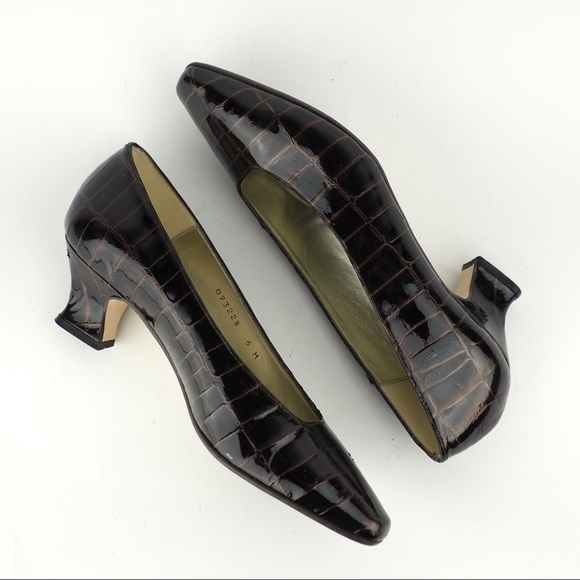 Proxy sz 6 brown leather croc pattern patent pumps - Picture 6 of 8